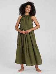 South Beach Tie Front Textured 100% Cotton Midi Dress - Изображение 3 из 4