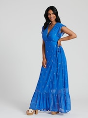 South Beach Blue Sequin Detail Wrap Midi Dress - Image 1 of 5