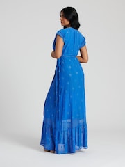South Beach Blue Sequin Detail Wrap Midi Dress - Image 2 of 5