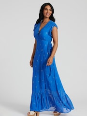 South Beach Blue Sequin Detail Wrap Midi Dress - Image 3 of 5