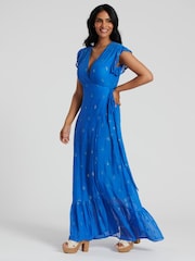 South Beach Blue Sequin Detail Wrap Midi Dress - Image 4 of 5