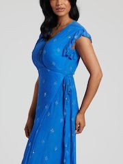 South Beach Blue Sequin Detail Wrap Midi Dress - Image 5 of 5