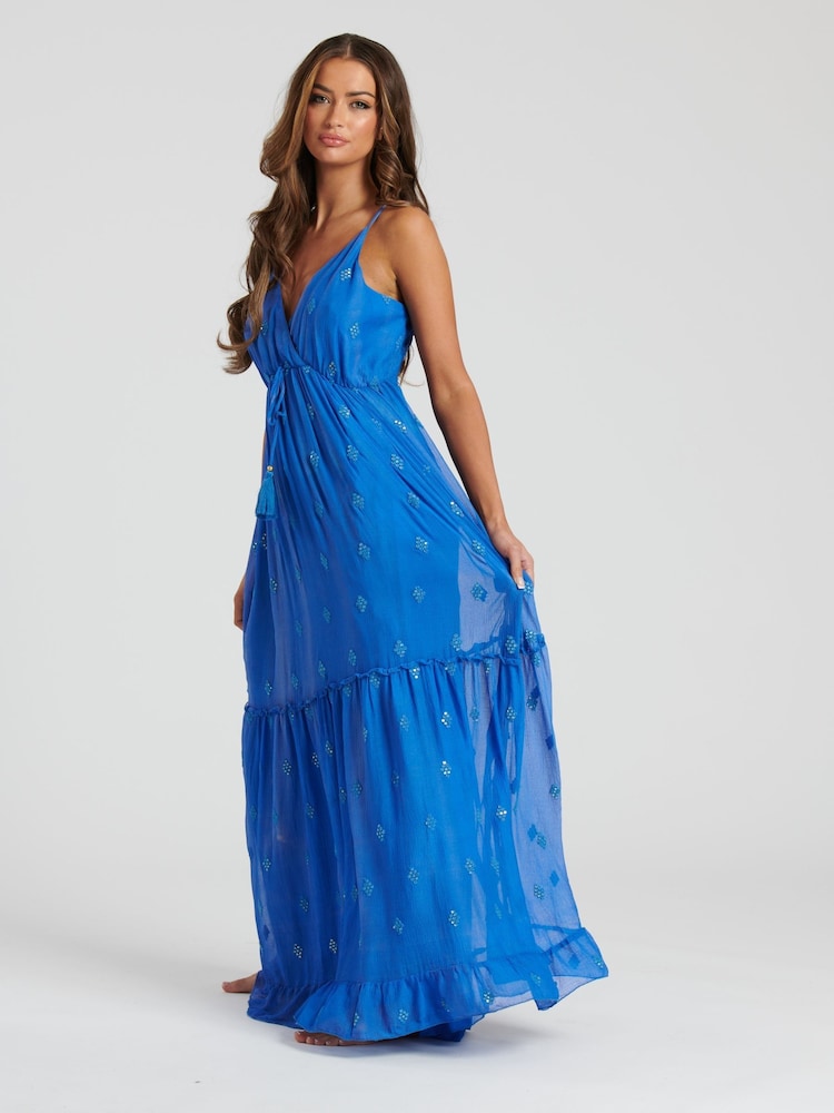 South Beach Blue Sequin Detail Cami V-Neck Maxi Dress - Image 4 of 5