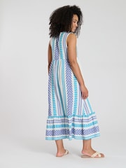 South Beach Blue Jacquard Sleeveless 100% Cotton Midi Dress - Image 2 of 4