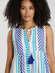 South Beach Blue Jacquard Sleeveless 100% Cotton Midi Dress - Image 3 of 4