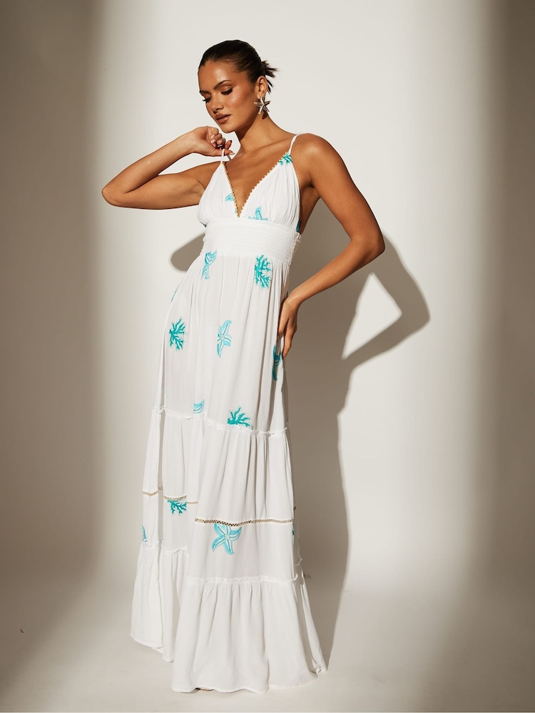 South Beach White Embroidered Cami Maxi Dress - Image 1 of 5 South Beach White Embroidered Cami Maxi Dress - Image 1 of 5