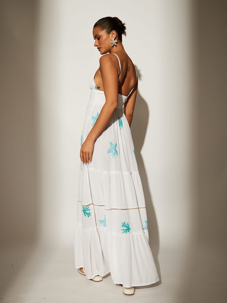 South Beach White Embroidered Cami Maxi Dress - Image 2 of 5 South Beach White Embroidered Cami Maxi Dress - Image 2 of 5