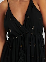 Negro - Vestido largo de tirantes con cuello en V y detalle de lentejuelas de South Beach - Imagen 4 de 6