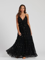 Negro - Vestido largo de tirantes con cuello en V y detalle de lentejuelas de South Beach - Imagen 5 de 6