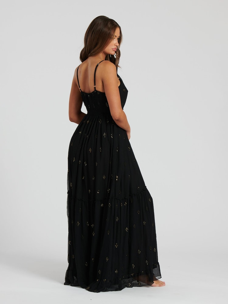 Negro - Vestido largo de tirantes con cuello en V y detalle de lentejuelas de South Beach - Imagen 6 de 6