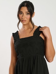 South Beach Black Palm Broderie Tie Back 100% Cotton Maxi Dress - Image 4 of 5