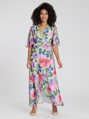 South Beach Multi Printed Short Sleeve Wrap Midi Dress - Image 3 of 4