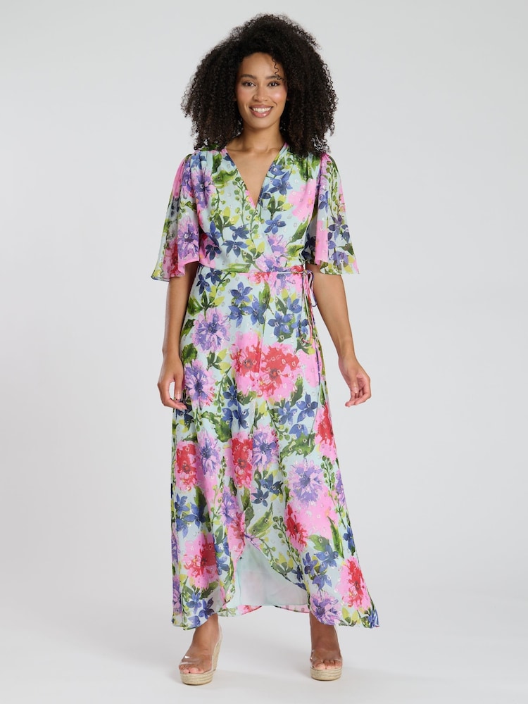 South Beach Multi Printed Short Sleeve Wrap Midi Dress - Image 4 of 4