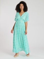 South Beach Green Sequin Detail Button Midi Dress - Image 1 of 4