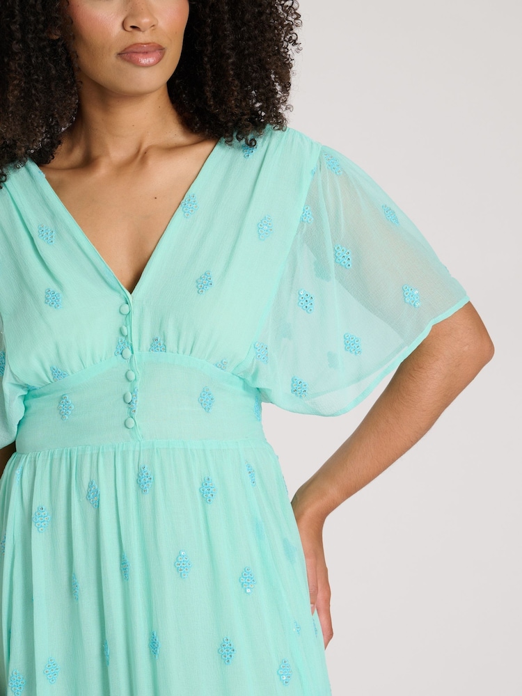 Buy South Beach Green Sequin Detail Button Maxi Dress from Next USA