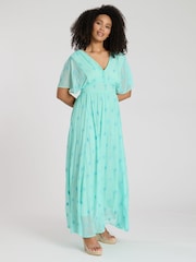 South Beach Green Sequin Detail Button Midi Dress - Image 4 of 4