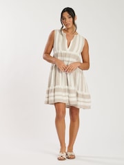 South Beach Brown Jacquard Sleeveless Tiered 100% Cotton Mini Dress - Image 4 of 6