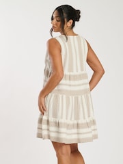 South Beach Brown Jacquard Sleeveless Tiered 100% Cotton Mini Dress - Image 5 of 6