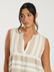 South Beach Brown Jacquard Sleeveless Tiered 100% Cotton Mini Dress - Image 6 of 6