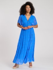 South Beach Blue Sequin Detail Button Midi Dress - Image 1 of 4