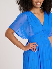 South Beach Blue Sequin Detail Button Midi Dress - Image 3 of 4