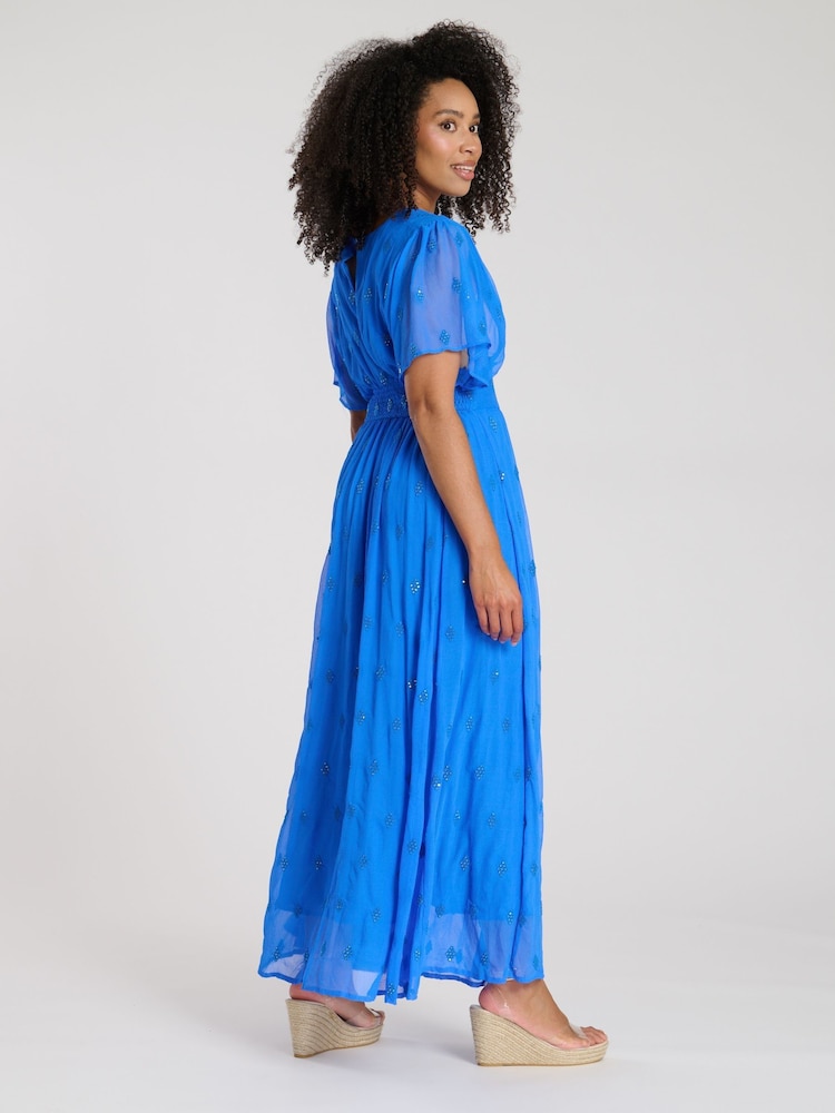 South Beach Blue Sequin Detail Button Midi Dress - Image 4 of 4