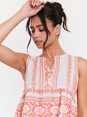 South Beach Pink Jacquard Sleeveless Tiered 100% Cotton Mini Dress - Image 2 of 5