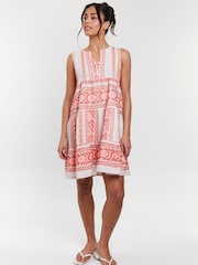 South Beach Pink Jacquard Sleeveless Tiered 100% Cotton Mini Dress - Image 3 of 5