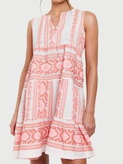 South Beach Pink Jacquard Sleeveless Tiered 100% Cotton Mini Dress - Image 4 of 5