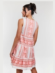 South Beach Pink Jacquard Sleeveless Tiered 100% Cotton Mini Dress - Image 5 of 5
