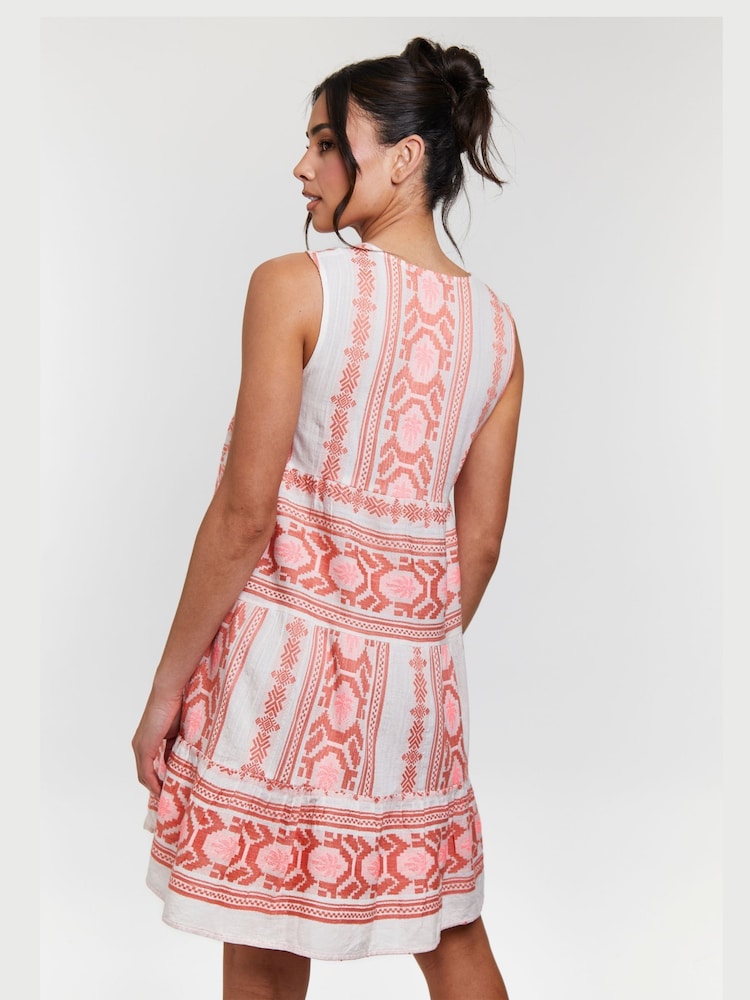 South Beach Pink Jacquard Sleeveless Tiered 100% Cotton Mini Dress - Image 5 of 5