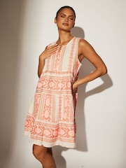 South Beach Pink Jacquard Sleeveless Tiered 100% Cotton Mini Dress - Image 6 of 6