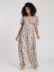 Черный - South Beach Printed Metallic Chiffon Button Detail Midi Dress - Изображение 1 из 5