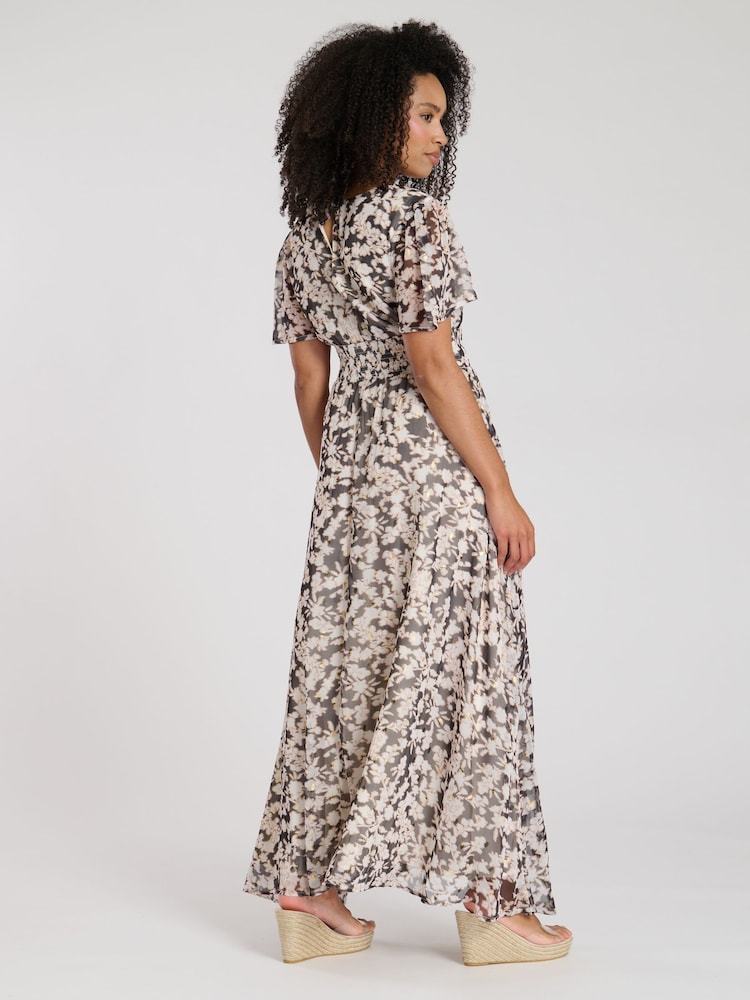 Черный - South Beach Printed Metallic Chiffon Button Detail Midi Dress - Изображение 2 из 5