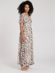 Черный - South Beach Printed Metallic Chiffon Button Detail Midi Dress - Изображение 3 из 5
