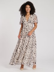 Черный - South Beach Printed Metallic Chiffon Button Detail Midi Dress - Изображение 4 из 5