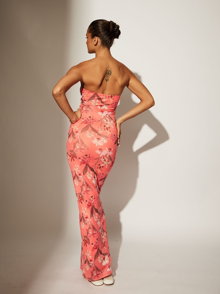 South Beach Orange Printed Mesh Strapless Maxi Dress - Image 2 of 5 South Beach Orange Printed Mesh Strapless Maxi Dress - Image 2 of 5