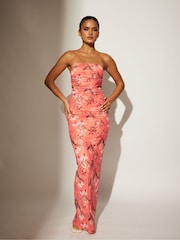 South Beach Orange Printed Mesh Strapless Maxi Dress - Image 5 of 5