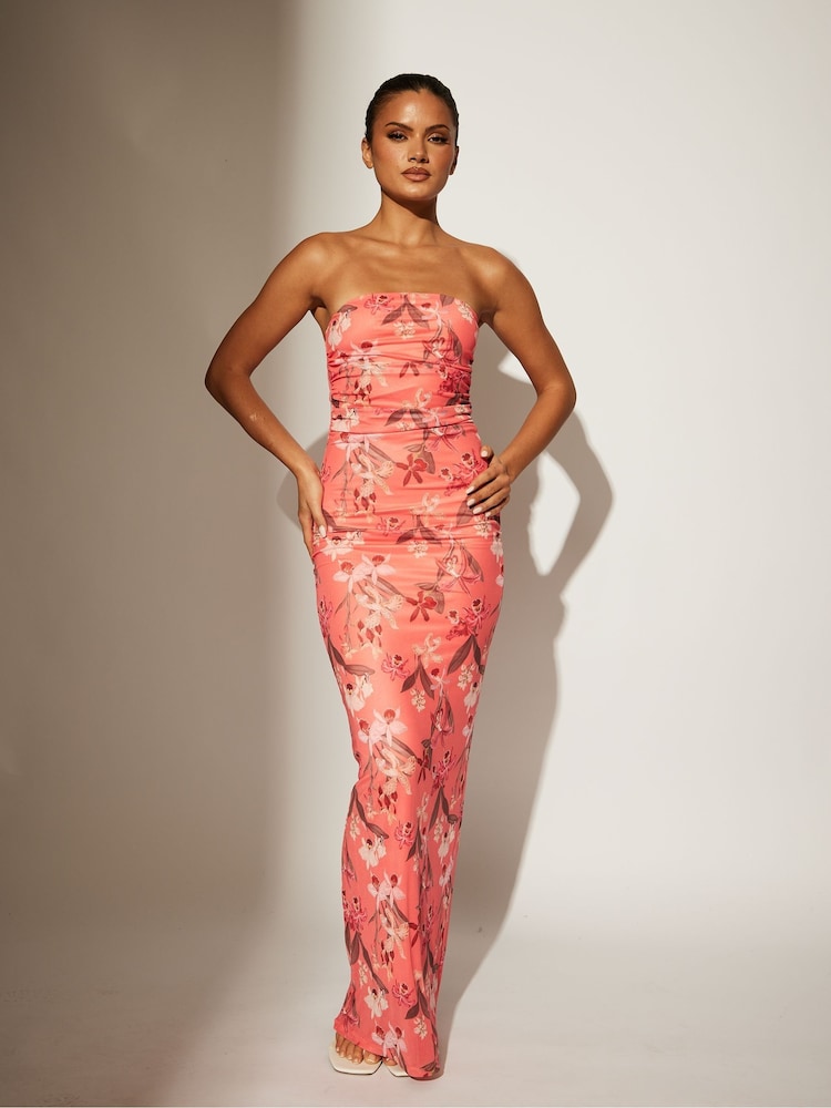 South Beach Orange Printed Mesh Strapless Maxi Dress - Image 5 of 5