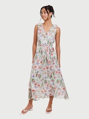 South Beach Black Printed Chiffon Frill Wrap Midi Dress - Image 1 of 5