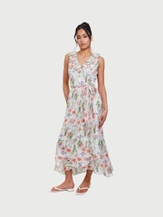 South Beach Black Printed Chiffon Frill Wrap Midi Dress - Image 2 of 5