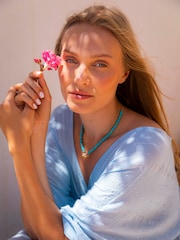 South Beach Blue Metallic Kimono Sleeve Maxi Dress - Image 3 of 6