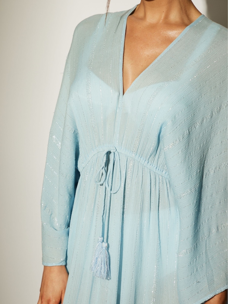 South Beach Blue Metallic Kimono Sleeve Beach Maxi Dress - Image 3 of 3 South Beach Blue Metallic Kimono Sleeve Beach Maxi Dress - Image 3 of 3