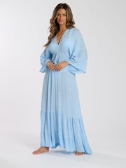 South Beach Blue Metallic Kimono Sleeve Maxi Dress - Image 4 of 6