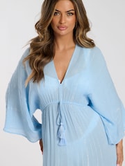 South Beach Blue Metallic Kimono Sleeve Maxi Dress - Image 6 of 6