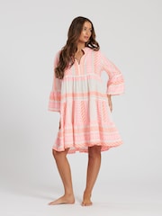 South Beach Pink Jacquard 3/4 Sleeve Tiered Mini Dress - Image 3 of 5