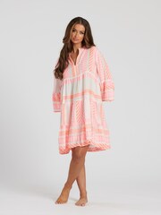 South Beach Pink Jacquard 3/4 Sleeve Tiered Mini Dress - Image 4 of 5