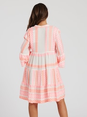 South Beach Pink Jacquard 3/4 Sleeve Tiered Mini Dress - Image 5 of 5