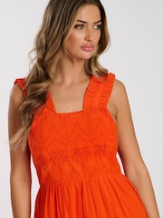 South Beach Orange Palm Broderie Tie Back 100% Cotton Maxi Dress - Image 2 of 4