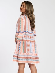 South Beach Orange Jacquard 3/4 Sleeve Tiered Mini Dress - Image 2 of 4